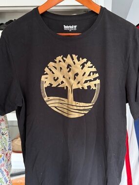 Timberland Black Tee with White Logo Print